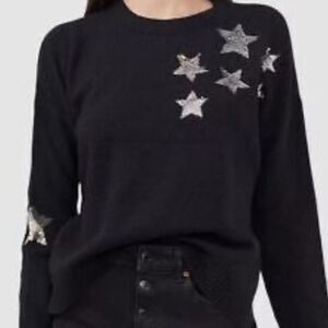 $80 Riley & Rae Women's Black Sequin Star Long-Sleeve Crewneck Sweater Medium